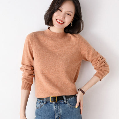 A Autumn and winter semi-turtleneck pullover wool sweater women's loose full-color short fleece sweater long-sleeved inner knitted bottoming shirt