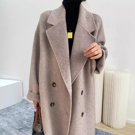 A source manufacturer approves high-count thickened Suli camel wool coat double-sided cashmere women's medium and long Albaka coat