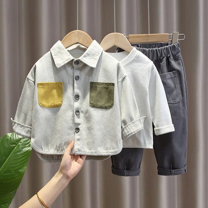 Three-piece suit for boys in spring and autumn, new 6 handsome coats for infants and children, clothes and baby suits, tide 0.8kg