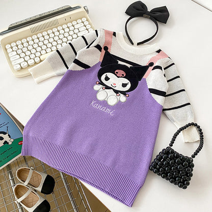 A new girl fake two-piece dress autumn and winter thermal cotton dress cute cartoon character versatile purple princess