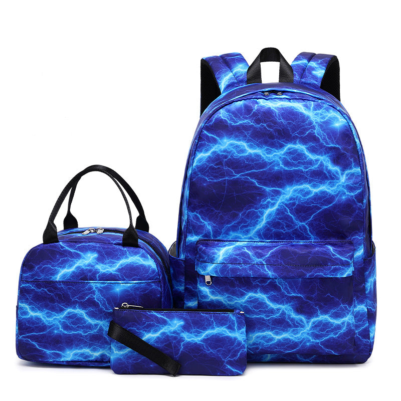 A 2023 new backpack three-piece set of printed cross-border large capacity middle school school bag fashion student backpack