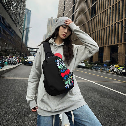 A graffiti breast bag men's niche design sense trendy cool sports messenger bag trendy brand versatile student travel shoulder backpack women