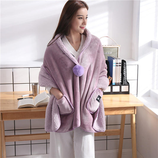 Thickened flannel lamb shawl blanket, lazy blanket, multifunctional blanket, cape, sleeveless blanket 0.5kg