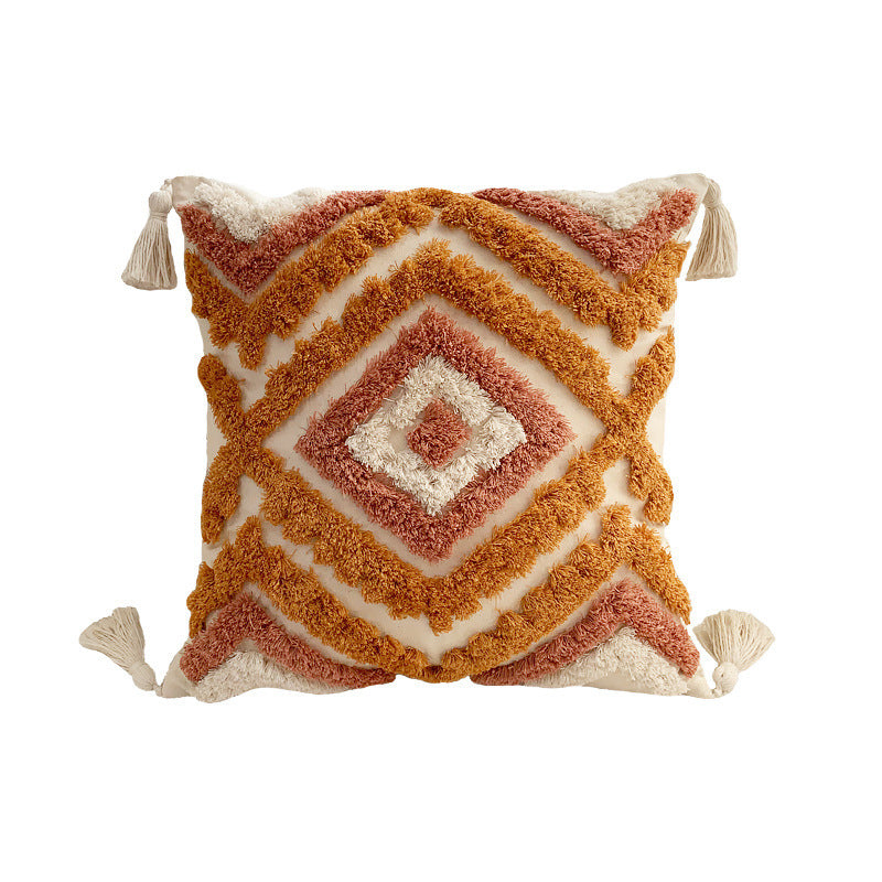 A cushion cover pillow case cushion tassels fleece rhombus plush pillow pillowcase