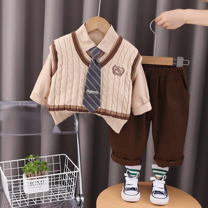 A Children's Shirt Spring and Autumn Fashion Boys' Suit Vest Shirt Autumn Three-piece Set Boys and Girls Handsome Trendy Children's Autumn