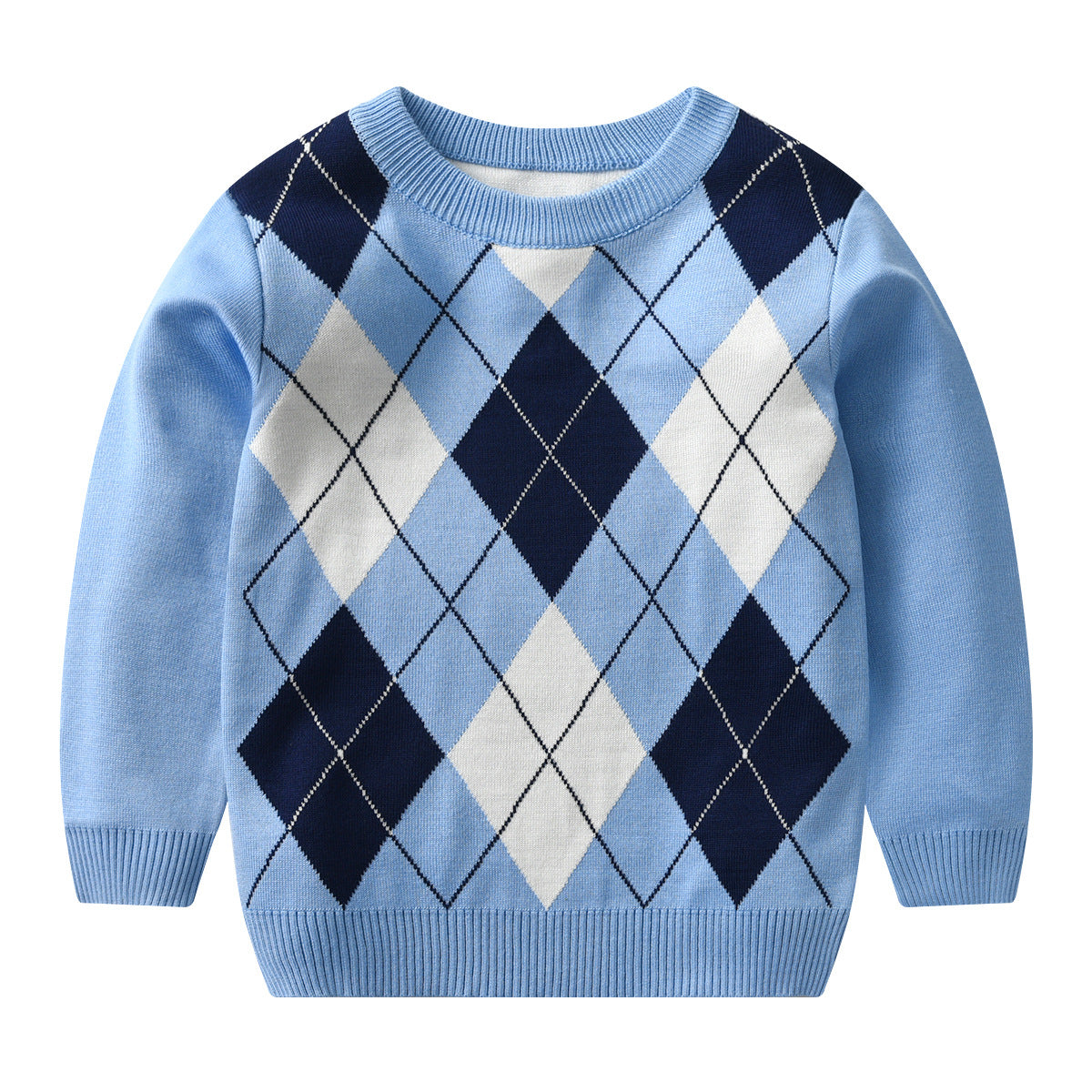 A factory direct sales of new European, American autumn and winter children's plaid sweater double-layer boy baby pullover bottoming knitted sweater