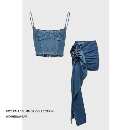 A YIMENG Spring and Summer 23 New Italian Fashion Three-dimensional Suspender Corset + Rose Piece Mini Denim Half