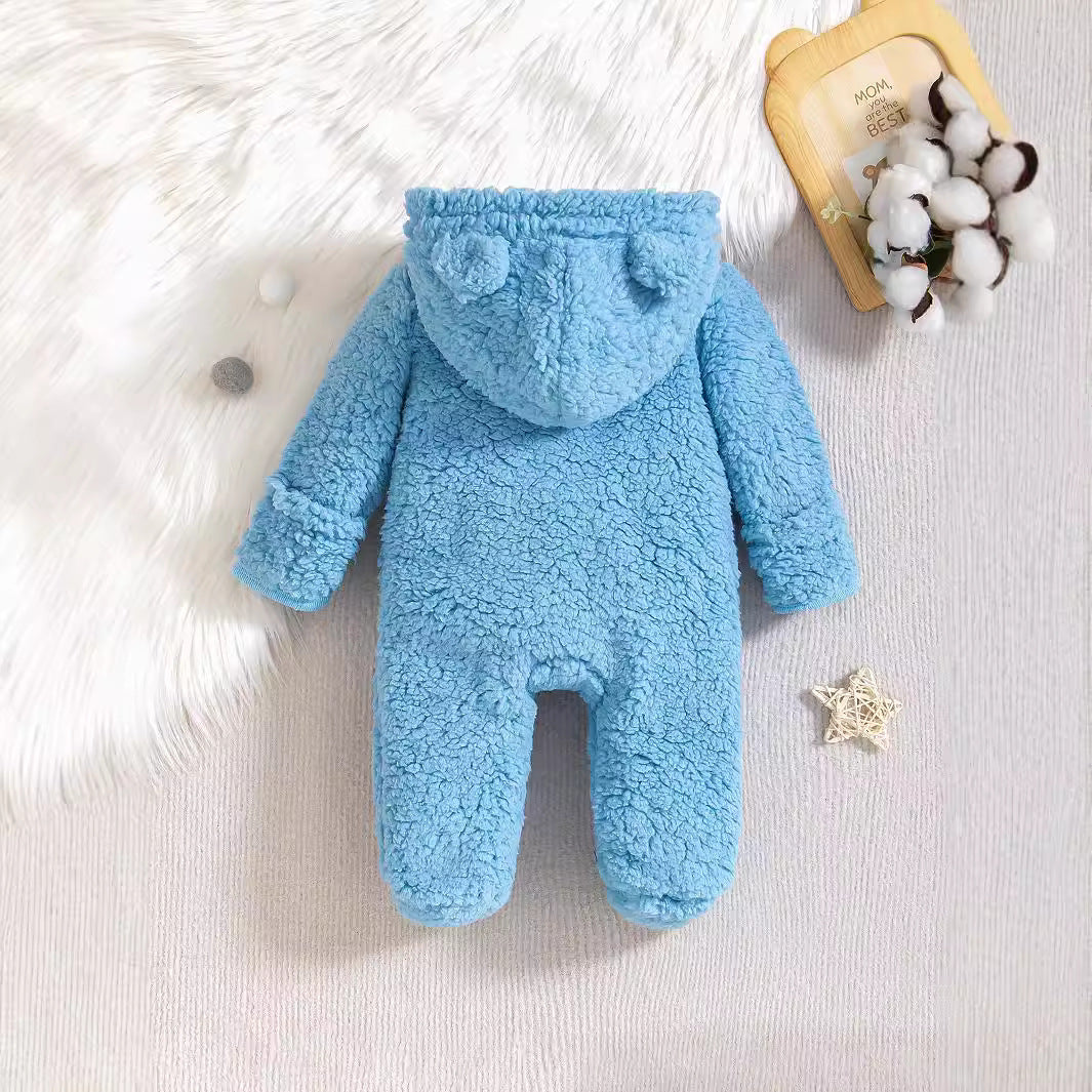 A baby onesie autumn and winter thickened padded bear hooded out long-sleeved zipper climbing suit