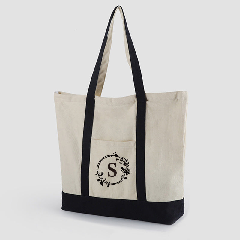 A thickened canvas supermarket environmental protection bag large capacity new cross-border grocery shopping bag strong zipper tote bag can be printed logo