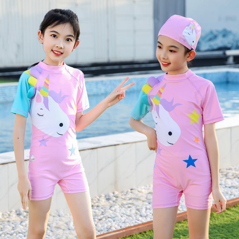 A New Girls Swimsuit One-piece Cute Princess Little Girl Baby Swimsuit Korean Version Children's Surf Suit Tide Wholesale 0.2KG