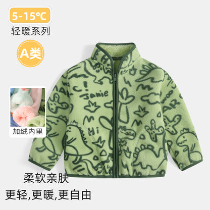 A Children's double-sided fleece jacket boys' spring 2024 new girls' spring and autumn fleece baby foreign style top