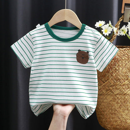 Nueva camiseta de manga corta para niños de puro algodón para niñas, ropa de verano para bebés, ropa de verano para niños, una pieza para reemplazo de cabello. 