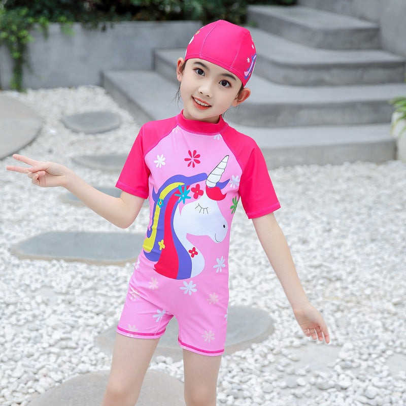 A New Children's Swimsuit Girl's One Piece Flat Angle Swimsuit Big Kids Cute Baby Korean Version Quick Drying Swimsuit Wholesale 0.16KG