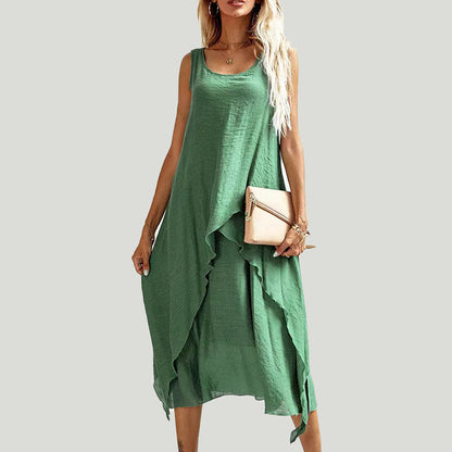 Dress Temperament Mid-length summer multi-color lotus leaf skirt sleeveless pullover niche design cake skirt