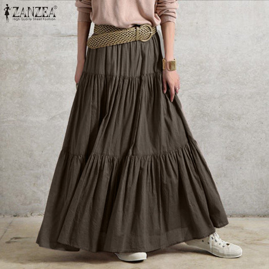 A Factory direct supply for summer Amazon AliExpress, new cotton and linen solid color pleated loose large hem skirt