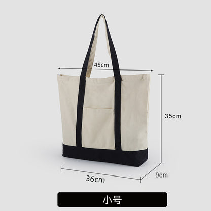 A thickened canvas supermarket environmental protection bag large capacity new cross-border grocery shopping bag strong zipper tote bag can be printed logo