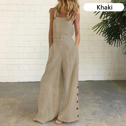 A European and American new Amazon cross-border foreign trade women's sleeveless side pocket casual wide leg side buckle jumpsuit