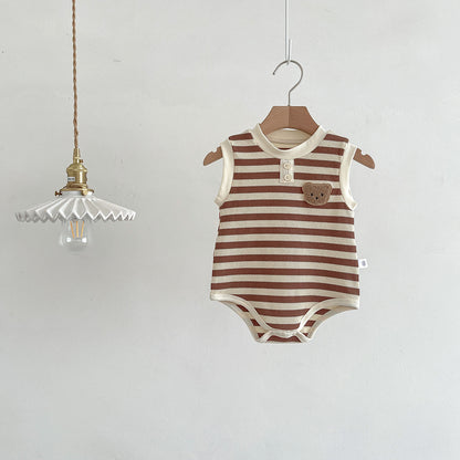 Vestido de verano para niños, sin mangas, con bolsa, ropa para bebés, versión coreana, chaleco de oso a rayas, mono, ropa de paseo para bebés 