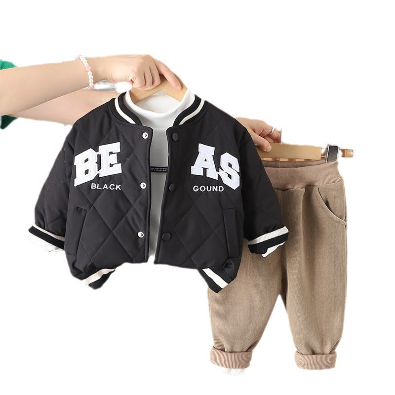 A Children's autumn and winter Korean version of the new sports jacket medium and large children's letter baseball jersey boys' stand-up collar jacket wholesale