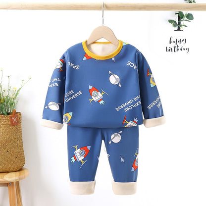 A children's velvet underwear set autumn and winter new long-sleeved long johns long johns thickened warm small and medium-sized boys and girls home furnishings