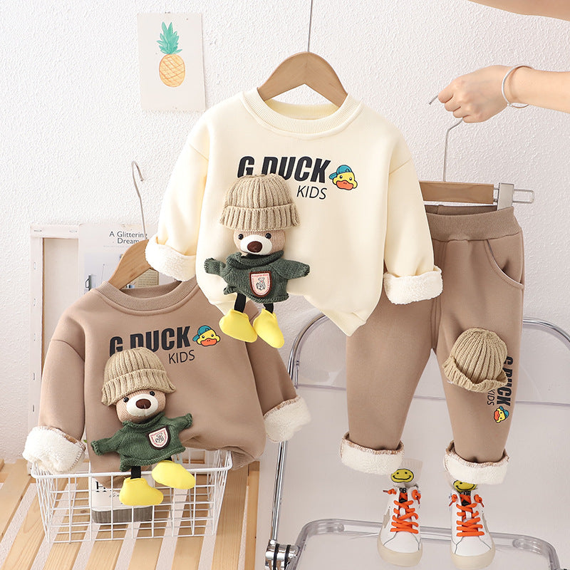 New Winter Cute 3D Doll Round Neck Plush Thickened Sweater Pants Two Piece Set Wholesale from Original Manufacturer 0.3kg