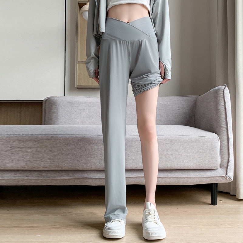 A small maternity pants low waist support ice silk summer thin loose straight wide legs cool fashion sunscreen pants