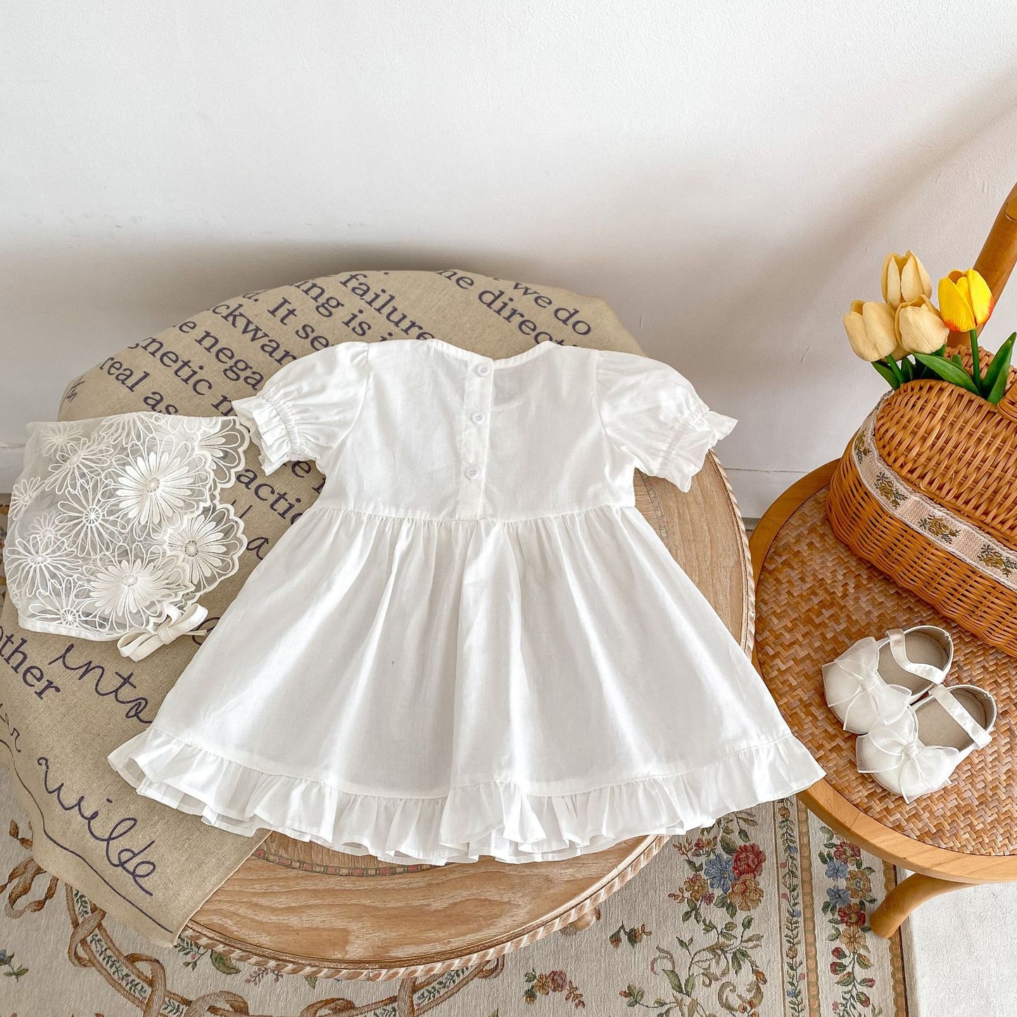 A girl&#039;s summer dress western lace princess dress 2024 new baby girl baby net color bubble short sleeve dress