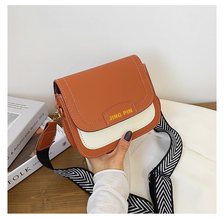 Contrast color wide shoulder strap small square bag casual shoulder bag