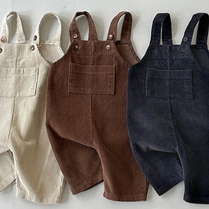 Versión coreana de Instagram de ropa de primavera y otoño para niños, nuevo mono para hombres y mujeres, pantalones casuales de pana de moda para bebés con hombros descubiertos 0,22 kg 