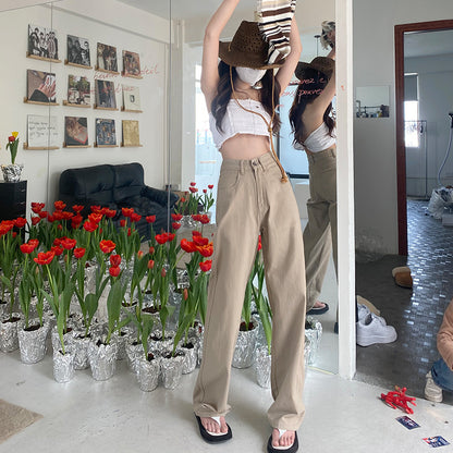 A white jeans women's 2024 spring and summer casual loose wide-leg pants Korean version high-waisted and thin floor pants extended trousers