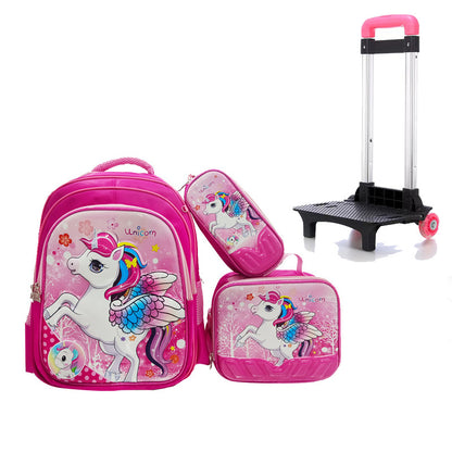 A Factory spot new foreign single three-piece backpack boys, girls, primary school students, children's trolley schoolbags, large capacity