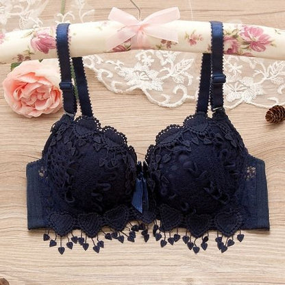 Conjunto de ropa interior y ropa interior para mujer, versión coreana, sujetador, sujetador pequeño, escuela secundaria, escuela secundaria, reunión, conjunto estilo japonés, con un soporte superior de 0,3 kg 