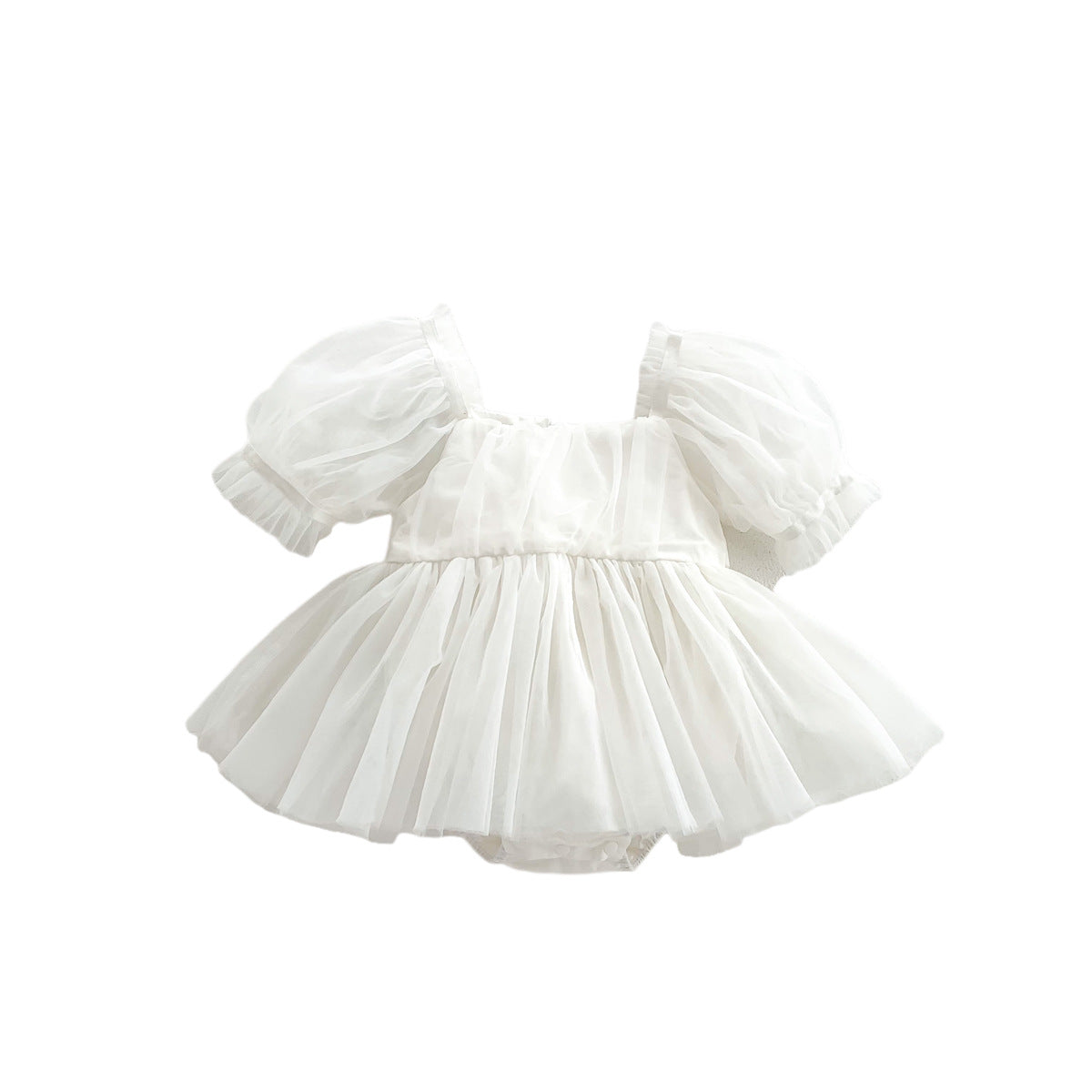 A Baby spring and summer puff sleeve bag fart clothes, baby girl big bow mesh skirt, newborn year-old princess crawling clothes