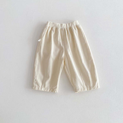 A Children's Spring/Summer Solid Color Casual Pants Baby Woven Cotton Wide Leg Pants for Boys and Girls Korean Edition Outgoing Pants with Open Crotch