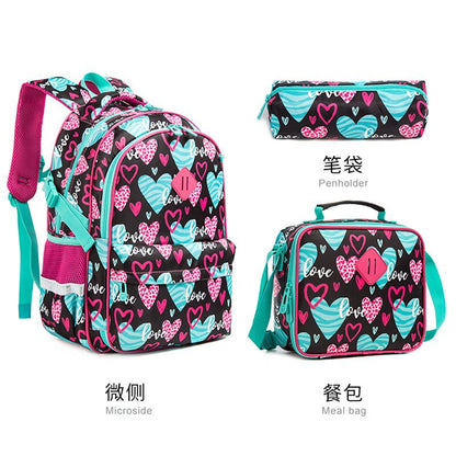 A Cross border New Cute Cartoon Primary School Student 17 inch Side Open Zipper Book Bag Three Piece Set to Reduce Weight for Boys, Girls, and Children's Shoulders