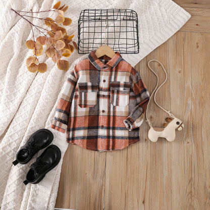 A kids wear cross-border foreign trade popular children's clothing boys and girls multi-colored plaid long-sleeved tops, spring and autumn shirts