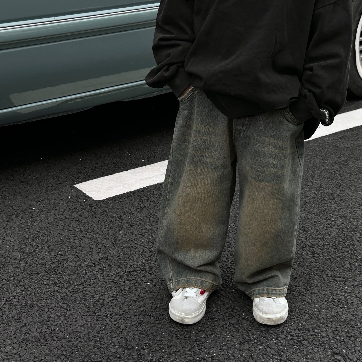 Tairu otoño nuevos niños coreanos retro lavados pantalones vaqueros para bebés pantalones americanos sueltos marea. 