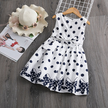 Summer Girls Dress Korean Foreign Style Children's Skirt Polka Dot Bow Vest Dress 0.2kg