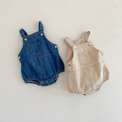 In spring and summer, infants, boys and girls, jeans, suspenders, clothes, fart clothes, 0-2-year-old cotton jumpsuit, climbing clothes, 0.13kg