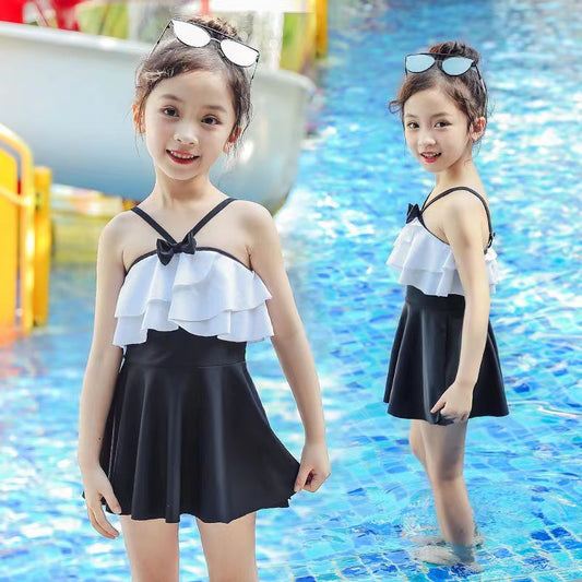 A Hot selling Children's Swimming Suit Wholesale of Hot Springs for Women, Middle School, Children, and Girls, One Piece Swimming Suit, Princess Skirt Style, Flat Angle, Conservative Swimming Suit