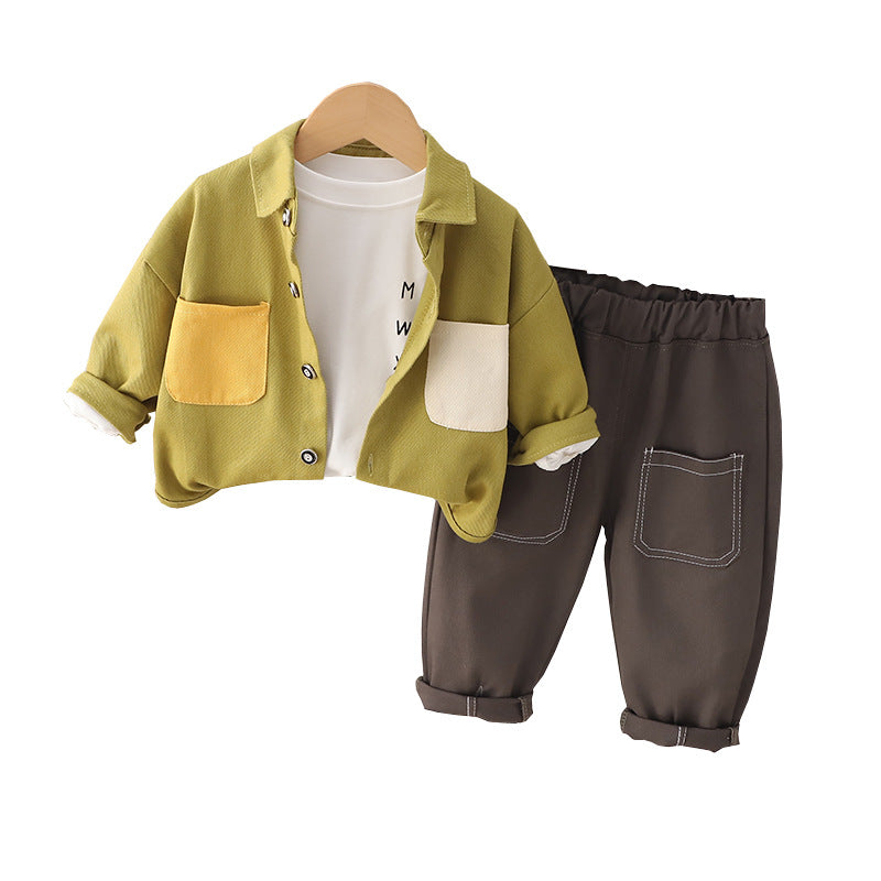 Ropa infantil, niño, camisa de color bebé, niño pequeño y mediano, otoño niño manga larga otoño niño, conjunto de tres piezas de 0,25 kg 