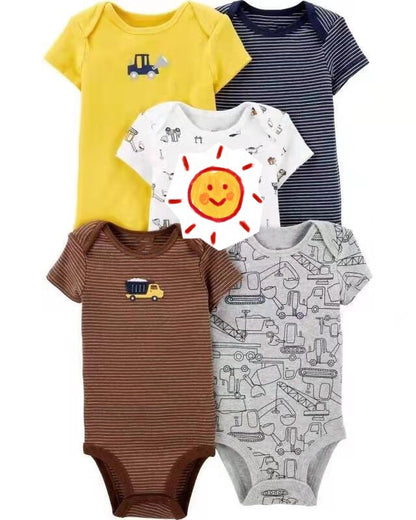 Children's summer new infant short-sleeved triangle clothes crawling clothes, five baby onesies, price for 5 piece 0.28kg