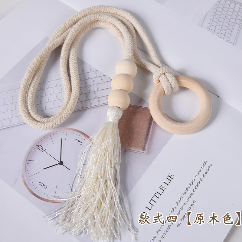 A Cross-border Nordic simple curtain strap wooden ring creative storage buckle strap tassel lace decorative accessories accessories