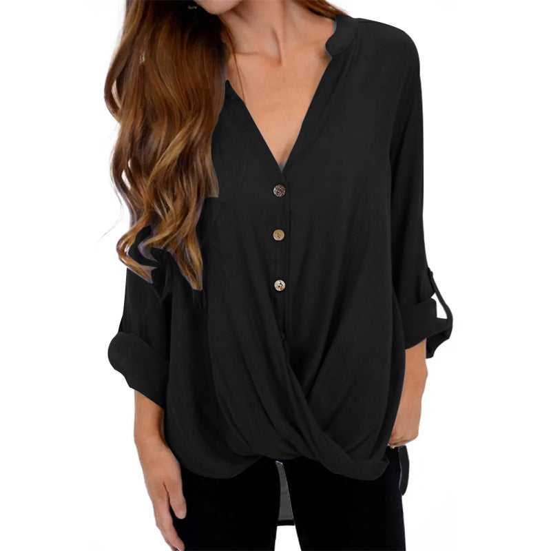 Summer cotton pullover v-neck loose-fitting women's shirt