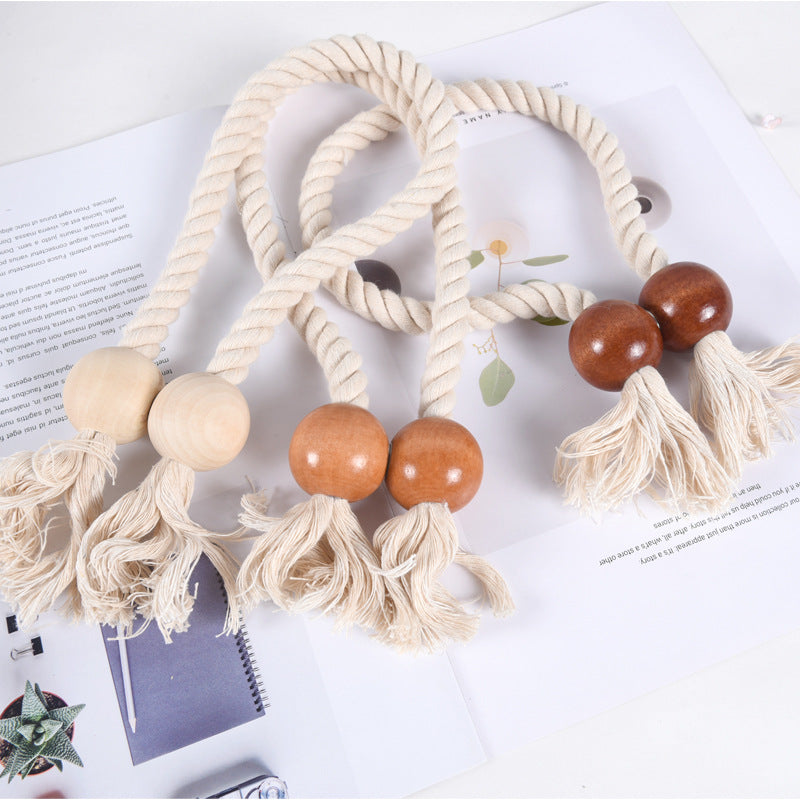 A Cross-border spot curtain straps, simple wooden beads, magnet buckles, hand-woven fringed curtain buckles, soft decorative accessories