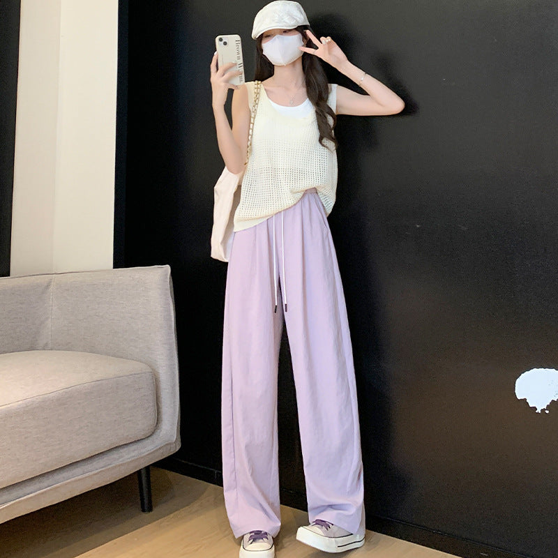 A white sports wide-leg pants women's summer thin high waist drape loose small casual quick-drying banana scimitar pants