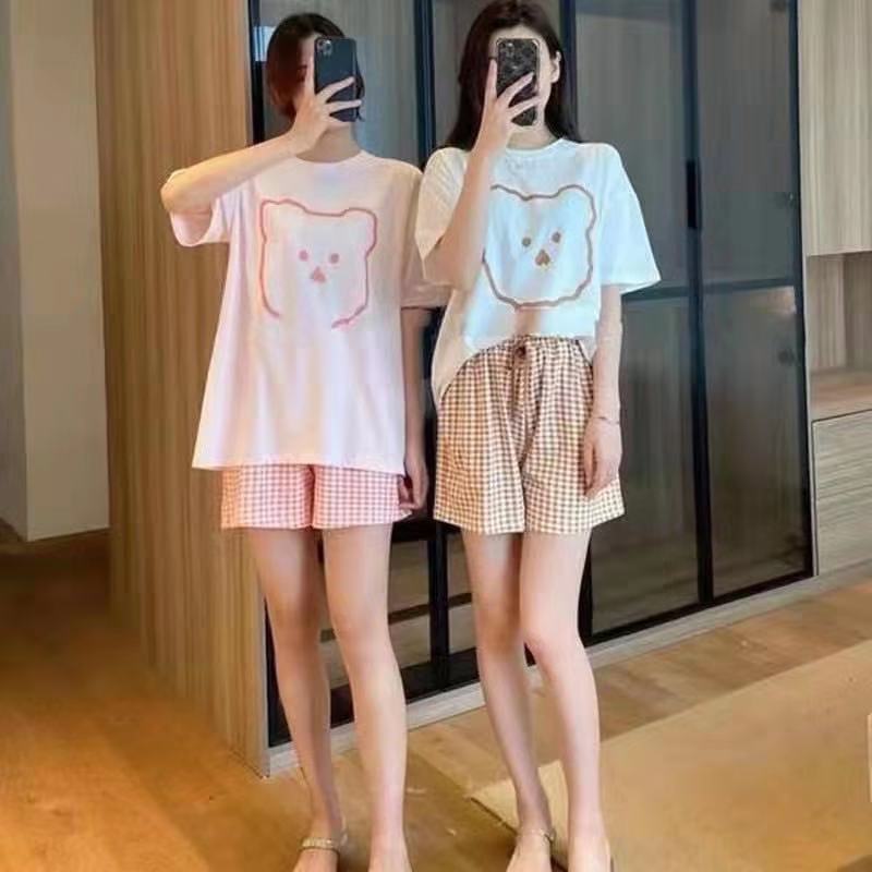 A Trade hot pajamas 2024 pajamas women's summer new short-sleeved shorts crew neck set foreign trade direct sales