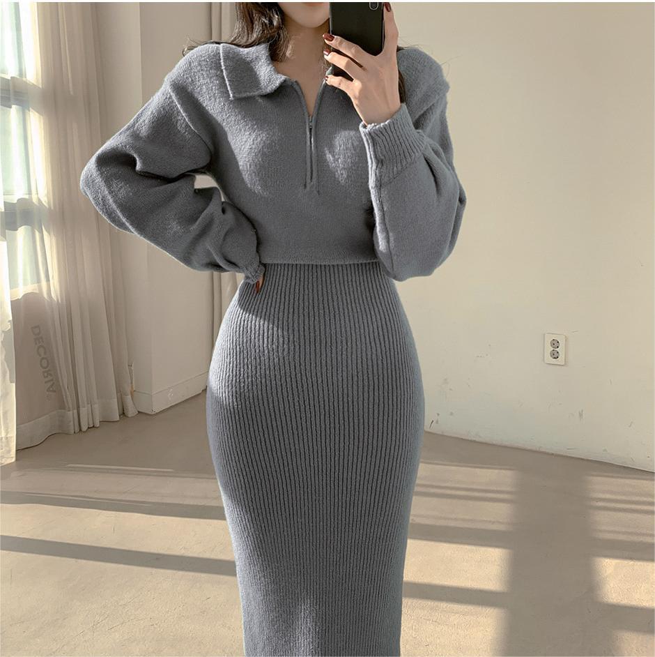 A Korean ins heavy sexy sweater autumn and winter new elegant dress medium and long knitted hip-wrapped dress