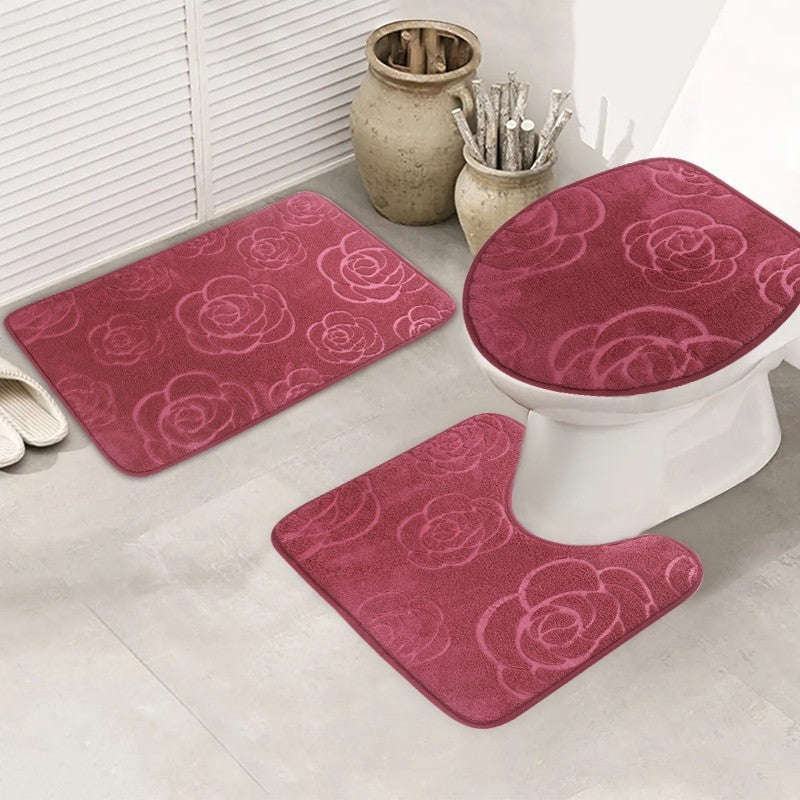 A flannel rose bathroom three-piece bathroom toilet non-slip absorbent floor mat