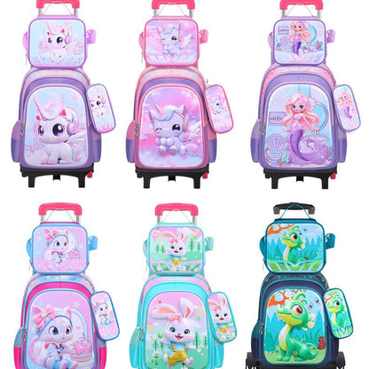 A new cartoon children&#039;s schoolbag pull rod student bag detachable trolley bag three-piece factory wholesale.